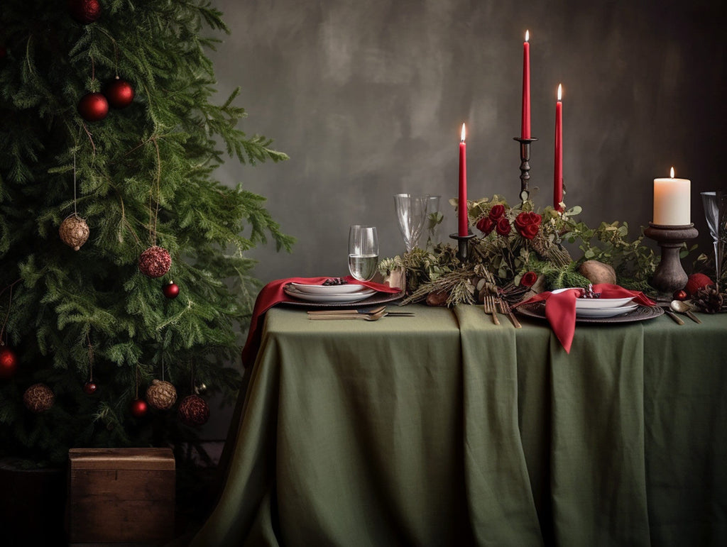 READY TO SHIP Dark olive round linen tablecloth Christmas theme rectangle square tablecloth Olive rustic linen table cloth