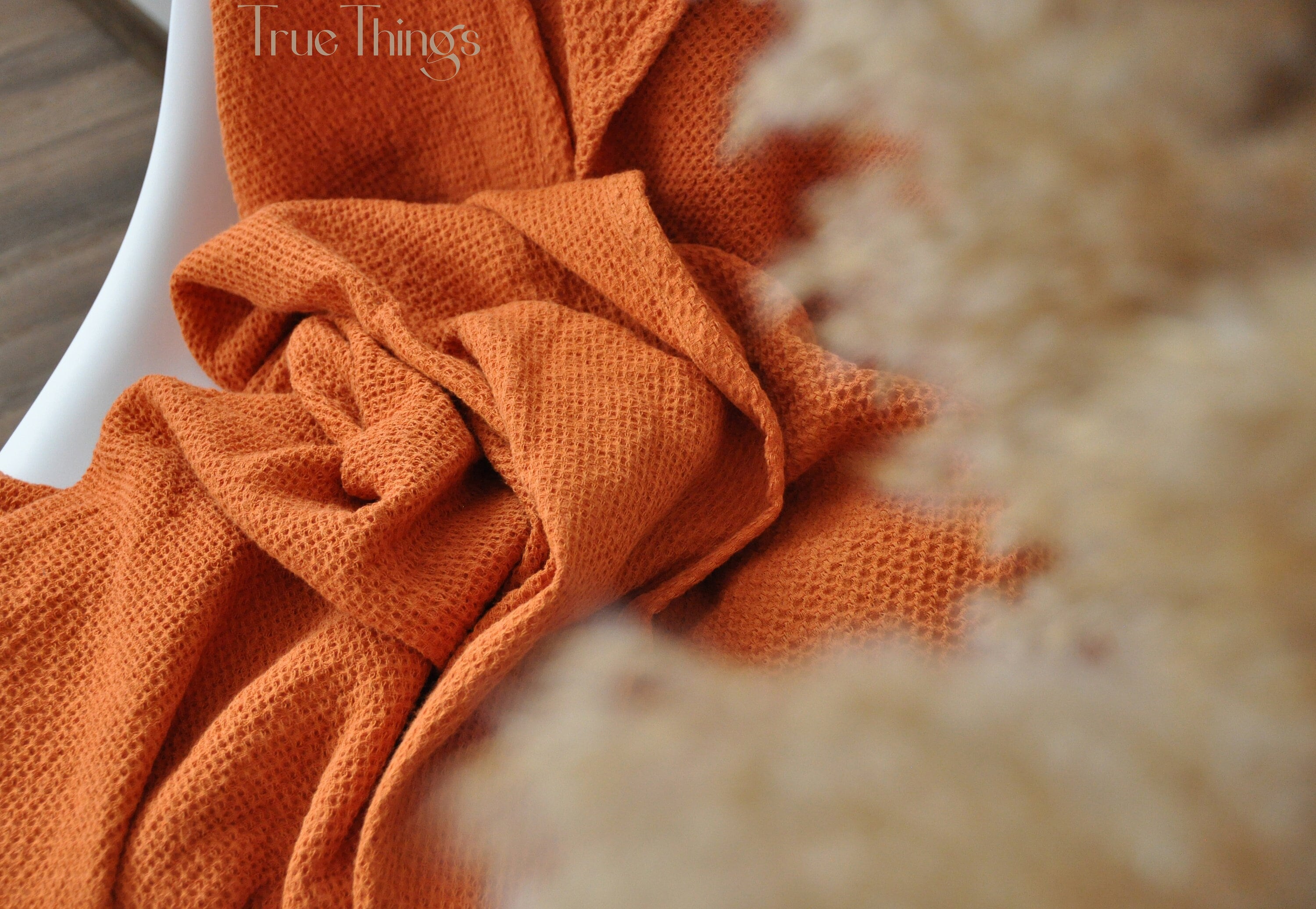 READY TO SHIP Rust waffle linen coverlet Softened linen Heavy weight TwinXL size orange bed cover