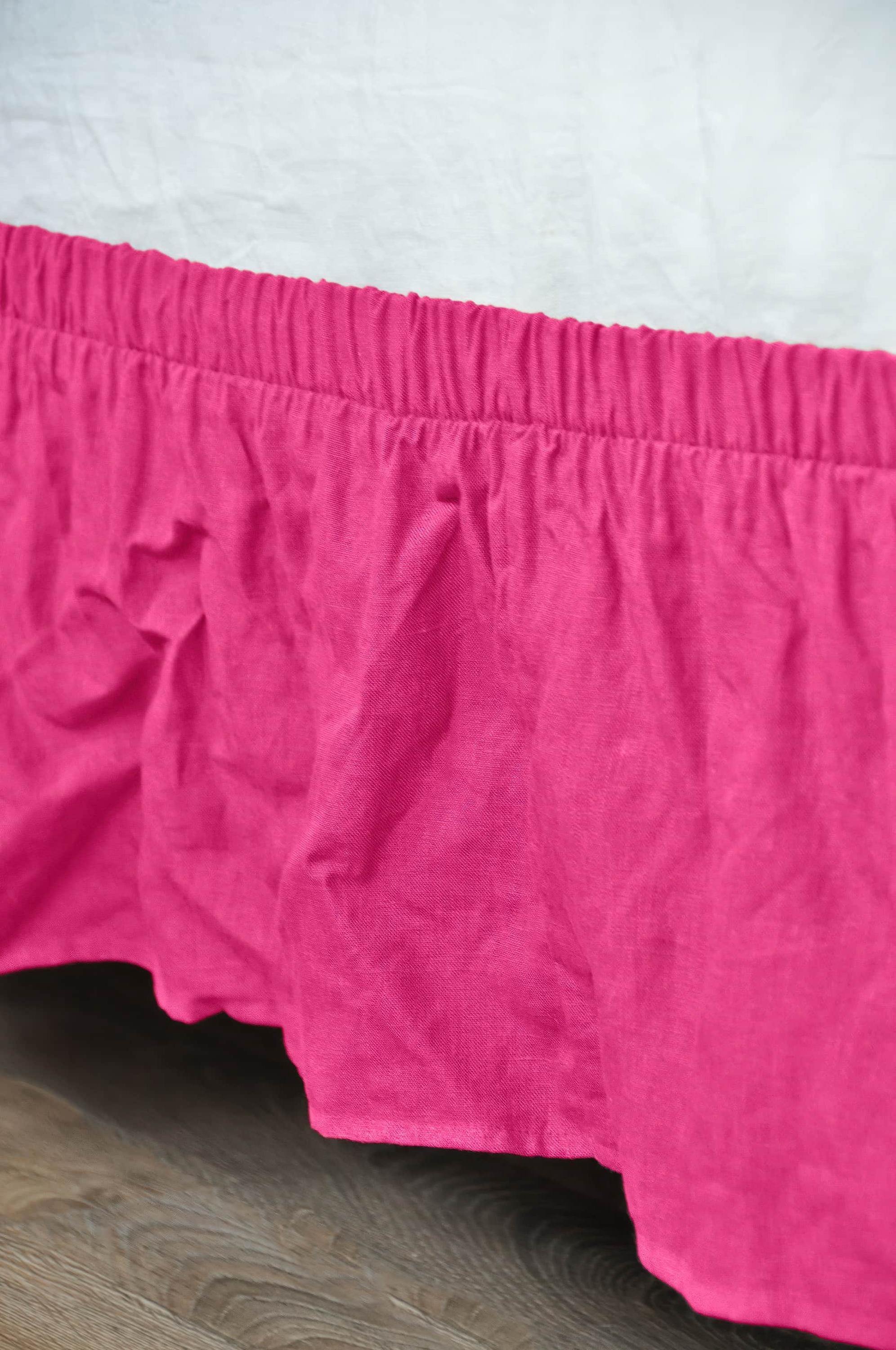 READY TO SHIP Fuchsia linen bed skirt 1 Softened linen bed skirt Wrap around bed skirt Stonewashed linen Wedding gift Brown bed skirt
