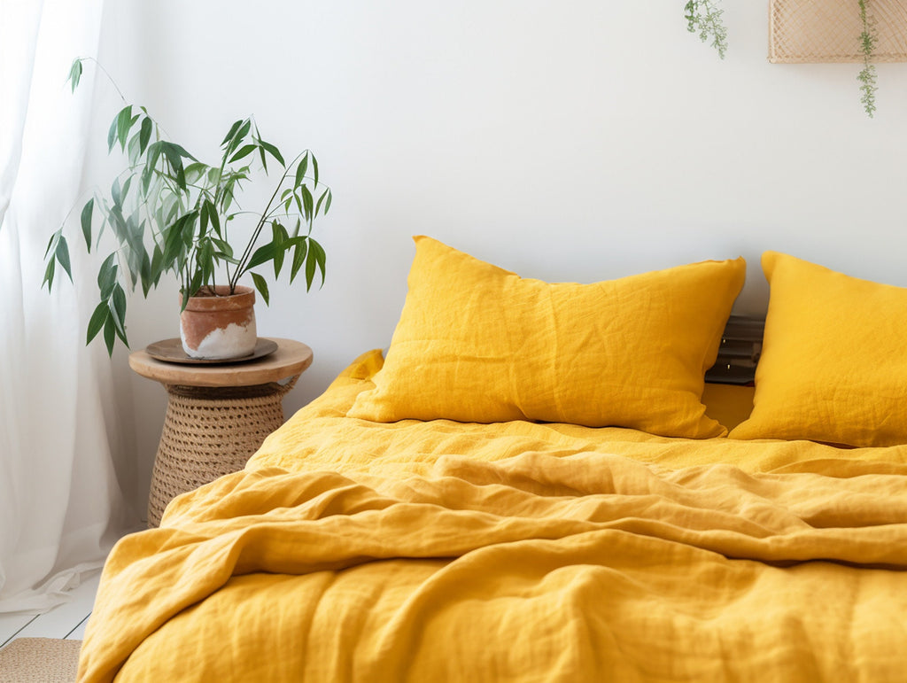 READY TO SHIP from Florida 1 Turmeric Linen Coverlet, Organic Natural Linen Blanket, Eco Friendly Bedding, Queen King Custom Size
