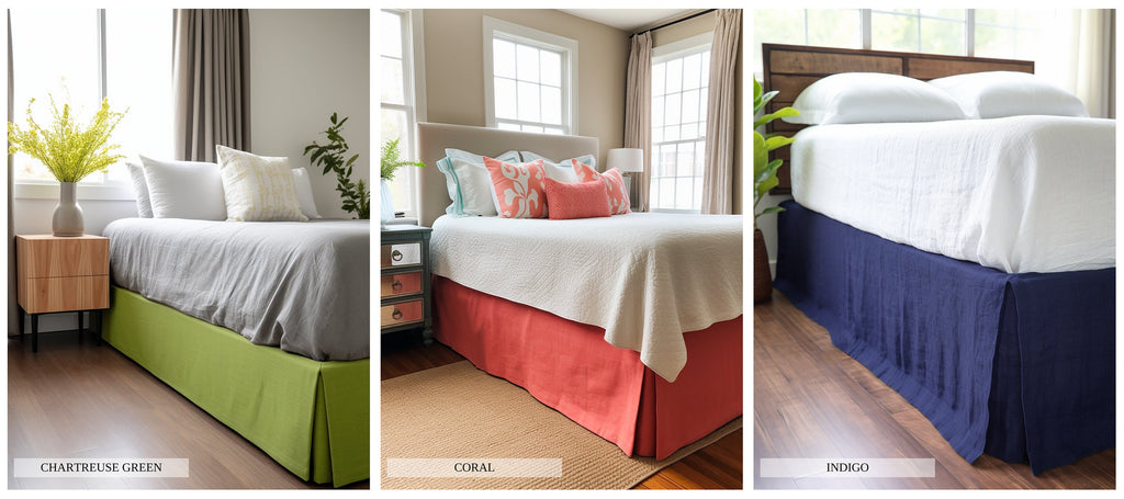 READY TO SHIP Dark olive linen tailored bed skirt Tailored bed skirt Stonewashed linen Wedding gift Queen King Double