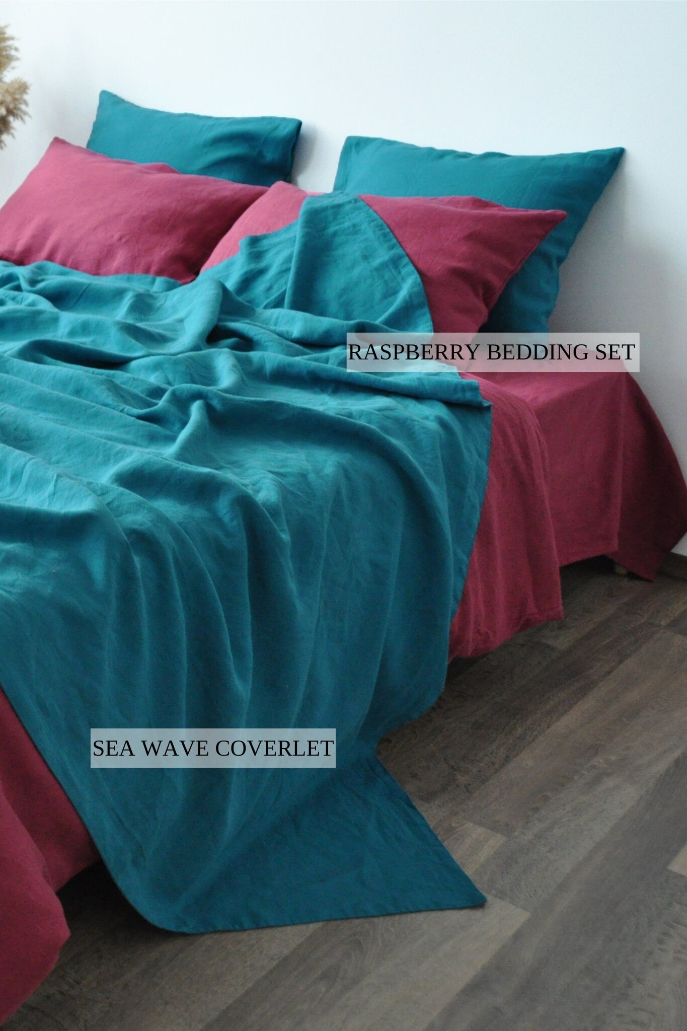 READY TO SHIP Sea wave linen coverlet Blue double layered linen coverlet Stonewashed Medium weight blanket Summer blanket