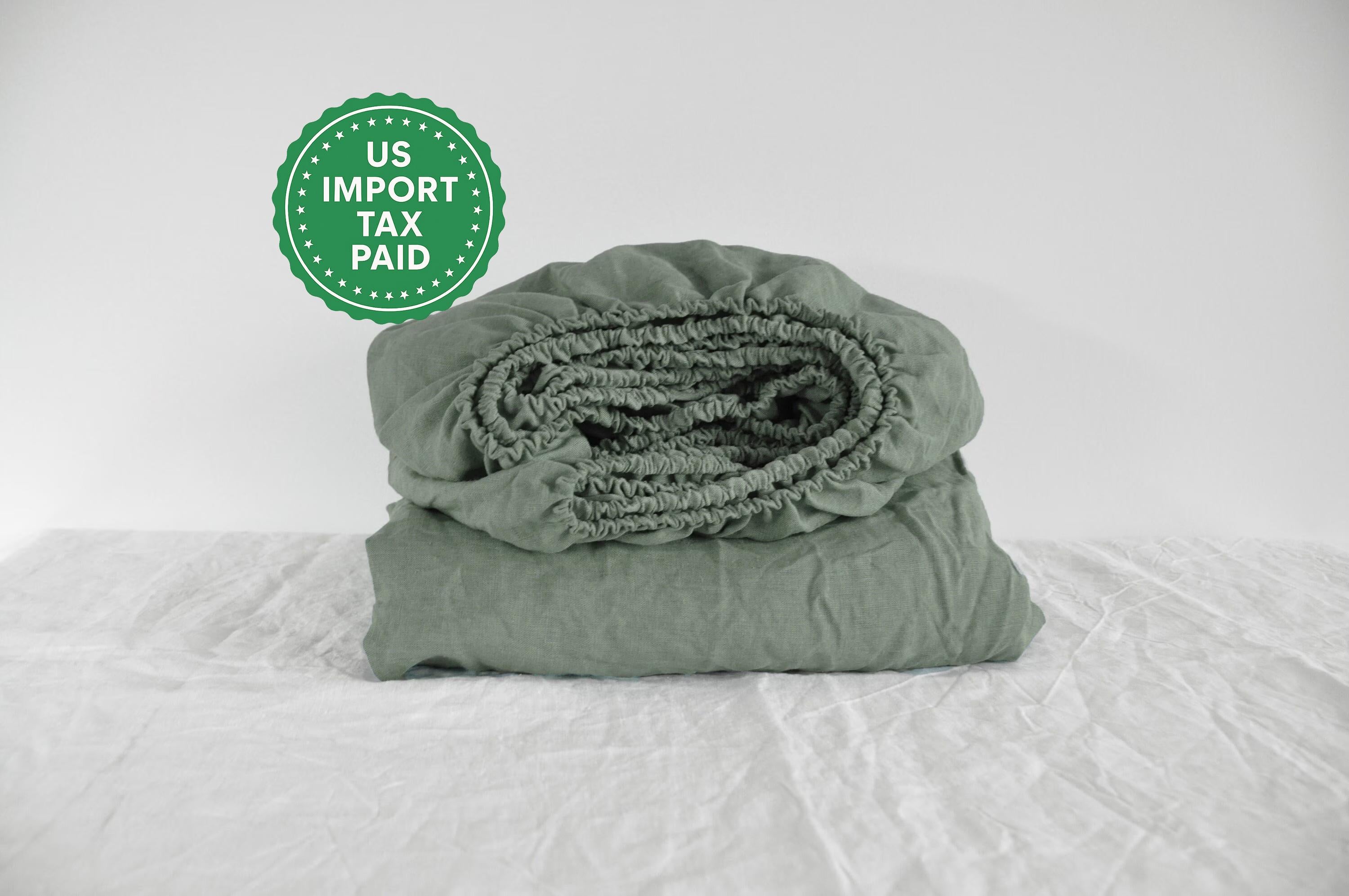 READY TO SHIP Gray sage linen fitted sheet 1 Fitted sheet Softened linen sheet Stonewashed linen Linen bedsheet