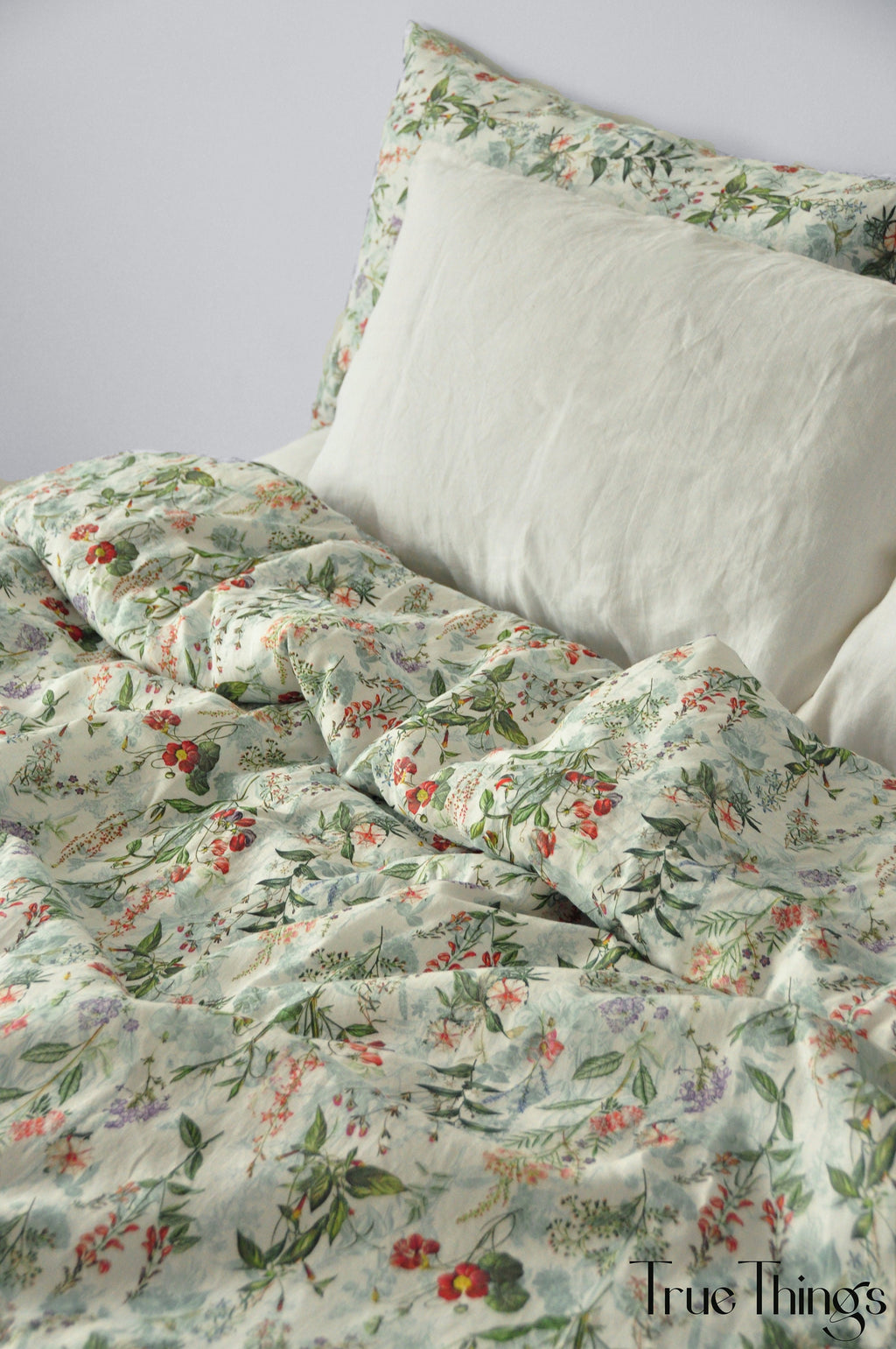 READY TO SHIP / Floral linen bedding set / Queen duvet cover + 2 Queen pillowcases with floral print / Comforter cover set / Softened linen