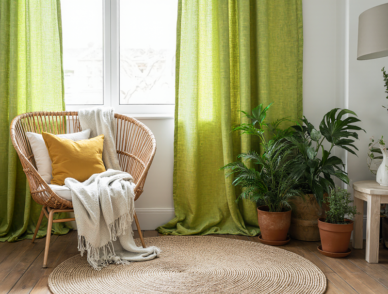 Chartreuse green linen curtains