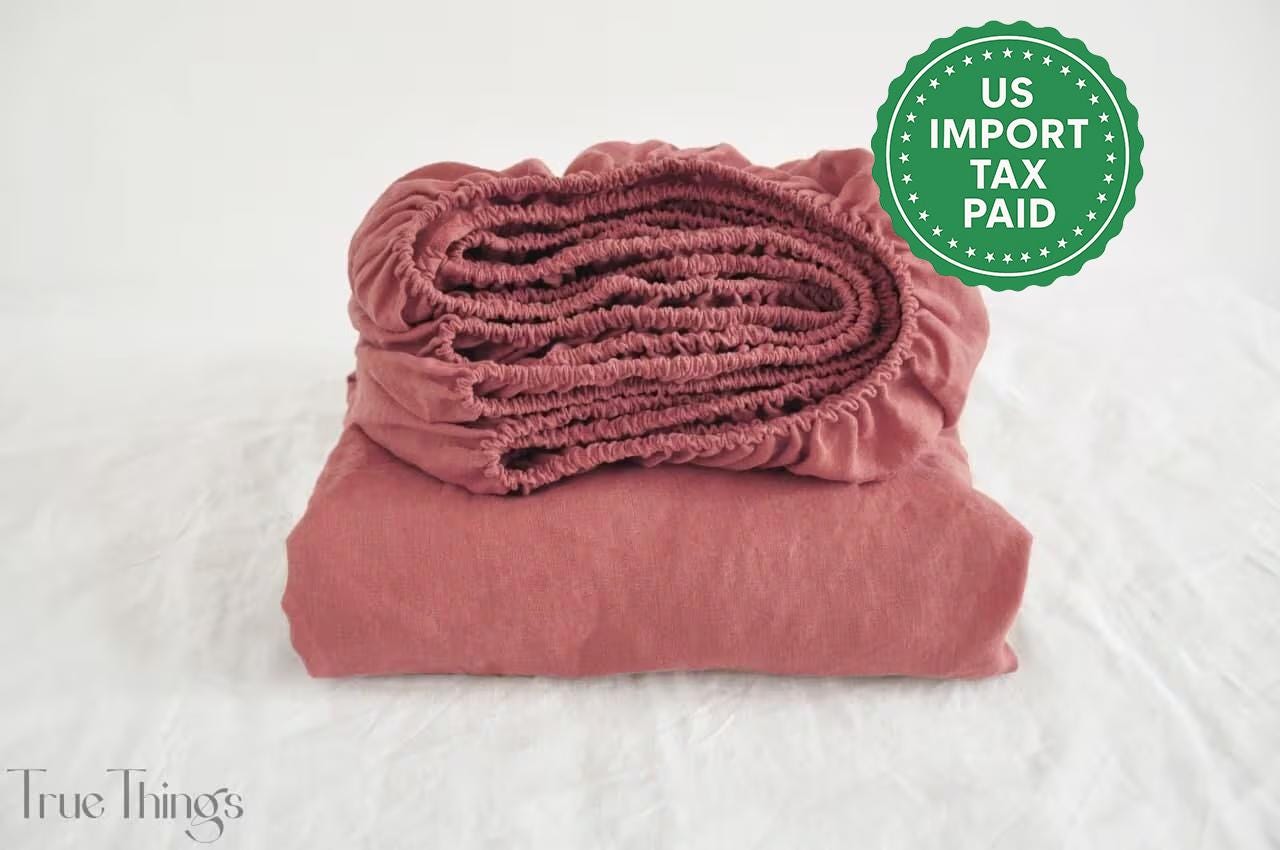 READY TO SHIP Rust pink linen fitted sheet 1 Fitted sheet Softened linen sheet Stonewashed linen Linen bedsheet Pink fitted sheet