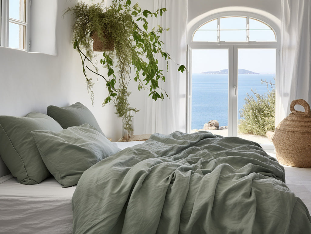 READY TO SHIP Gray sage linen pillowcase 2 Green pillow cover King Queen Standard Euro Decorative Australian, Custom size Envelope closure