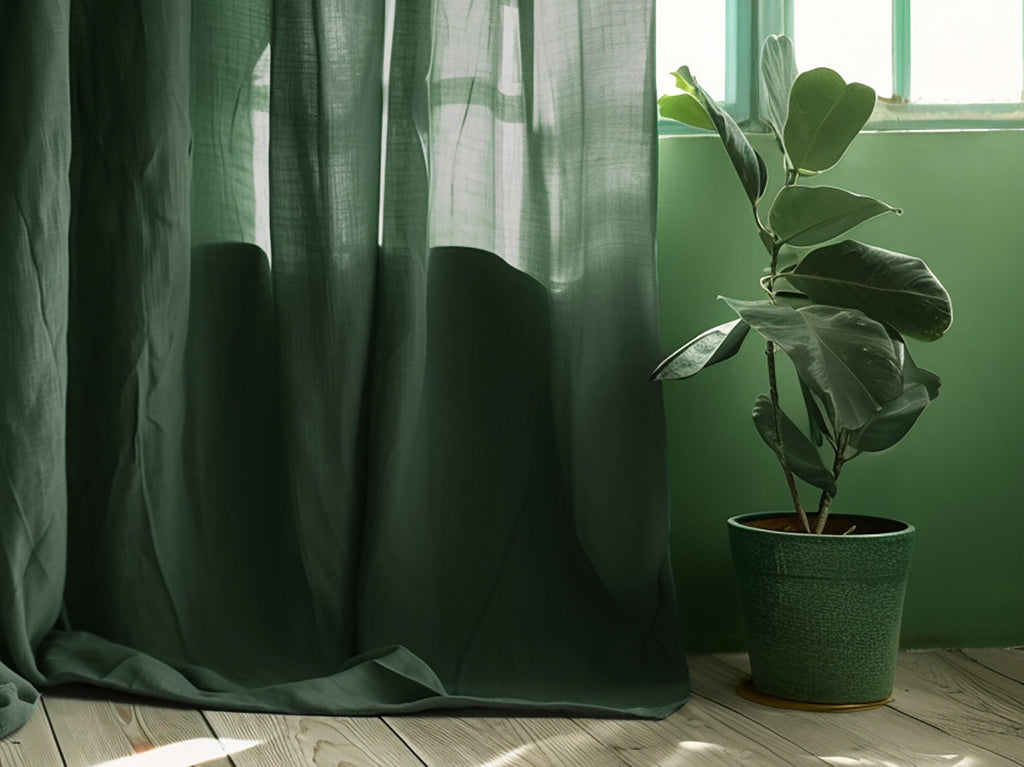 READY TO SHIP Pine green blackout linen curtains with rod pocket 2 panels Blackout lining Medium weight linen