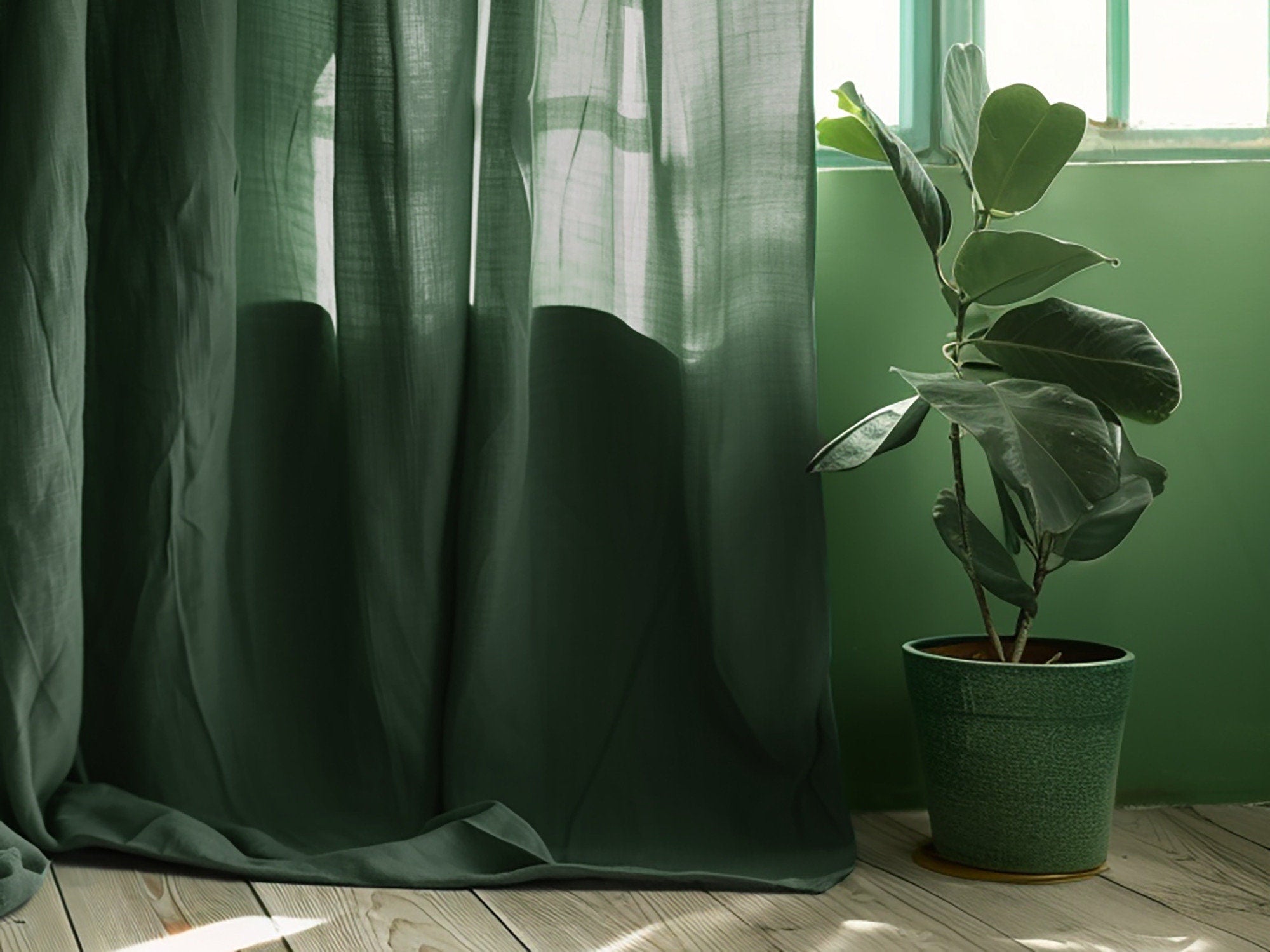 READY TO SHIP Pine green blackout linen curtains with rod pocket 2 panels Blackout lining Medium weight linen