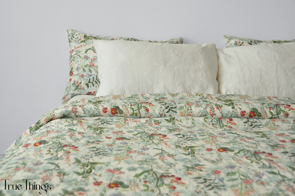 READY TO SHIP / Floral linen bedding set / Queen duvet cover + 2 Queen pillowcases with floral print / Comforter cover set / Softened linen