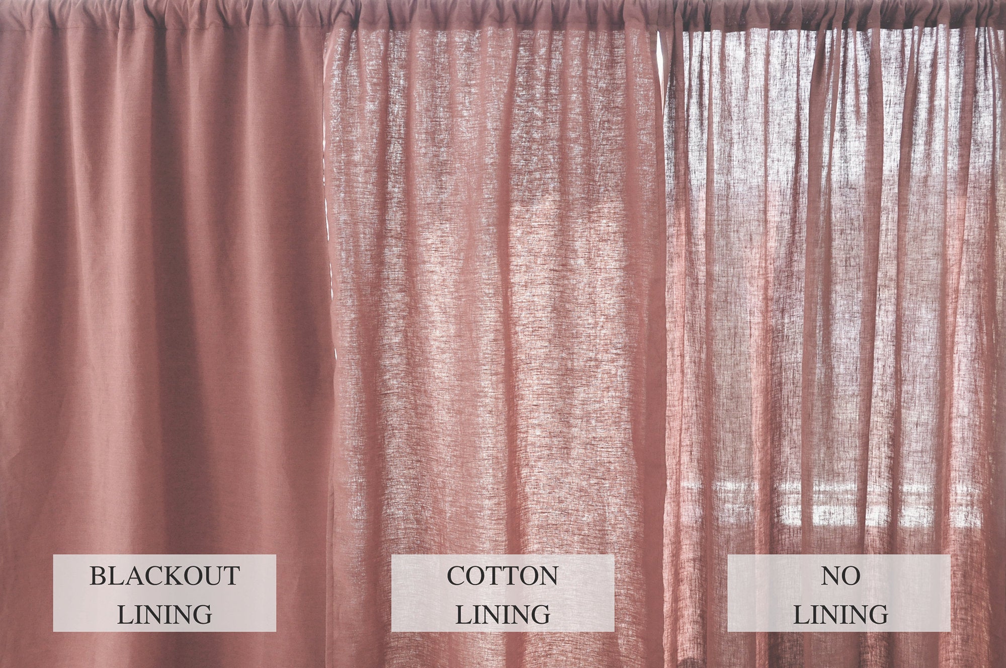 READY TO SHIP Rose pink regular and blackout linen curtains Custom curtains 2 panels Unlined Cotton Blackout lining