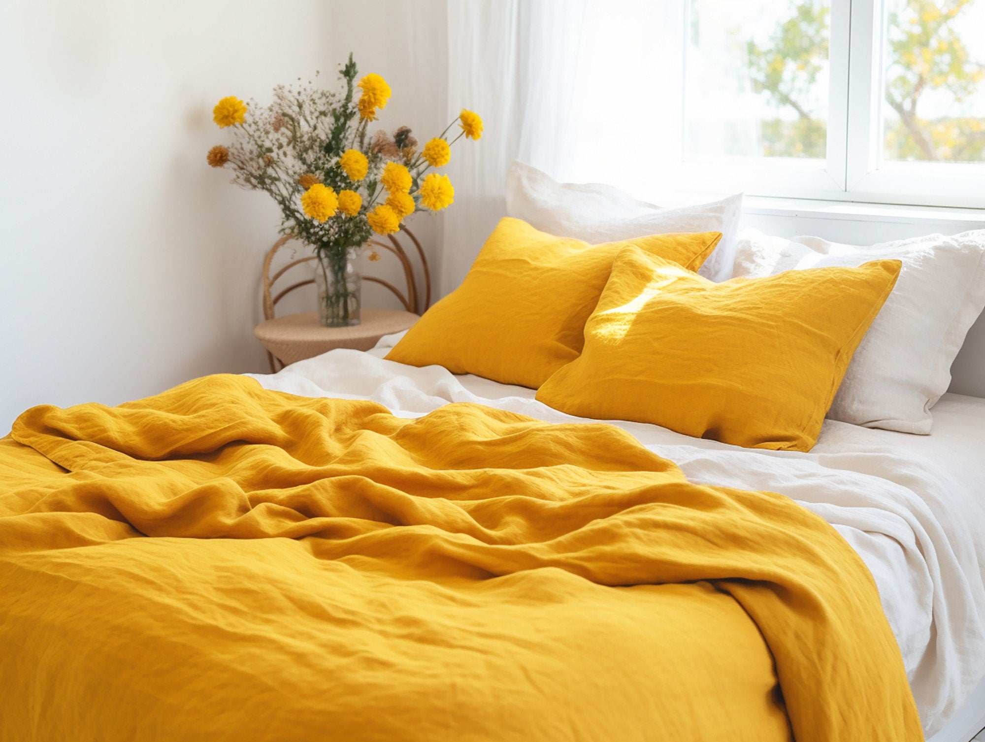READY TO SHIP from Florida 1 Turmeric Linen Coverlet, Organic Natural Linen Blanket, Eco Friendly Bedding, Queen King Custom Size