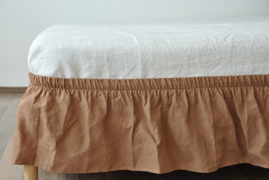 READY TO SHIP Twin clay linen wrap around bed skirt Softened linen bed skirt Stonewashed linen Wedding gift Brown bed skirt