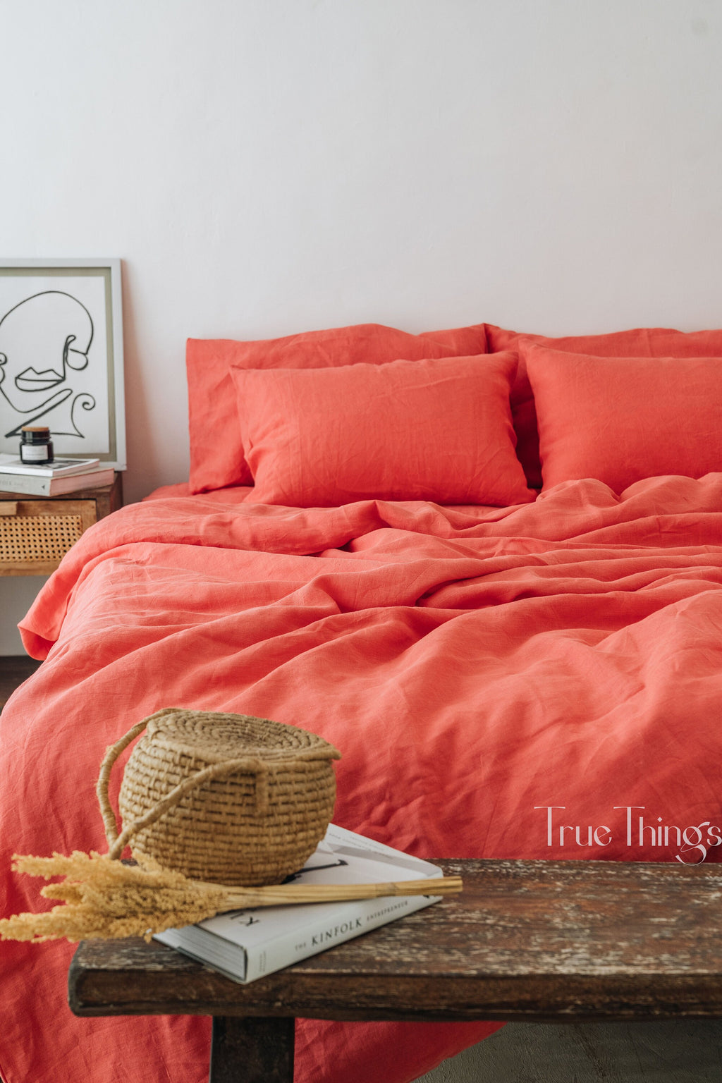 READY TO SHIP Coral linen pillowcase 1 Coral pillow cover King Queen Standard Euro Decorative Australian, Lumbar, Custom Envelope closure