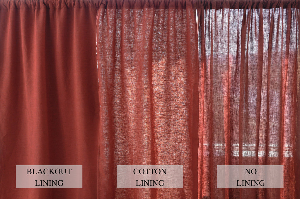 READY TO SHIP Undyed regular linen curtains 2 panels Unlined Cotton Blackout lining Medium weight linen