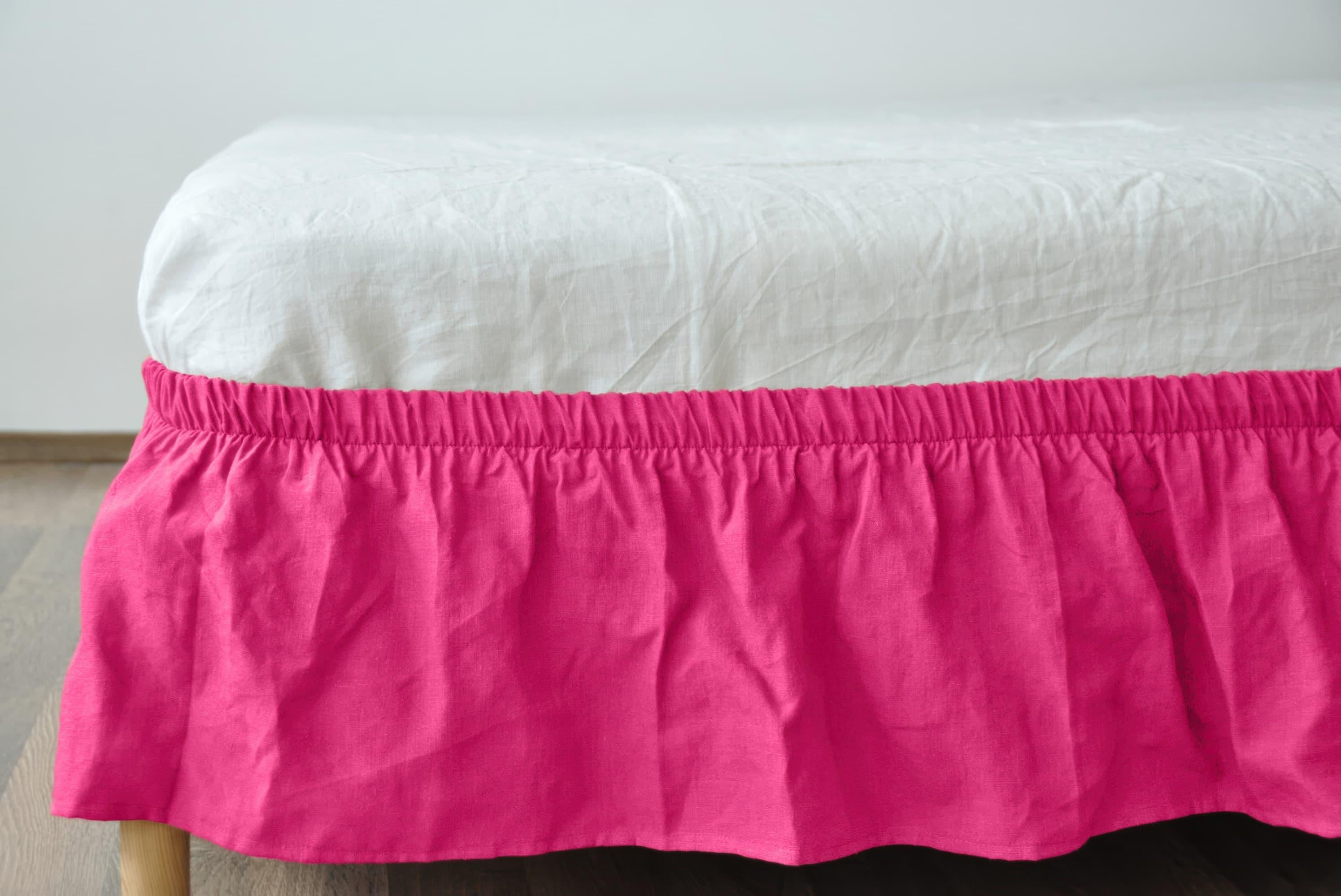 READY TO SHIP Fuchsia linen bed skirt 1 Softened linen bed skirt Wrap around bed skirt Stonewashed linen Wedding gift Brown bed skirt