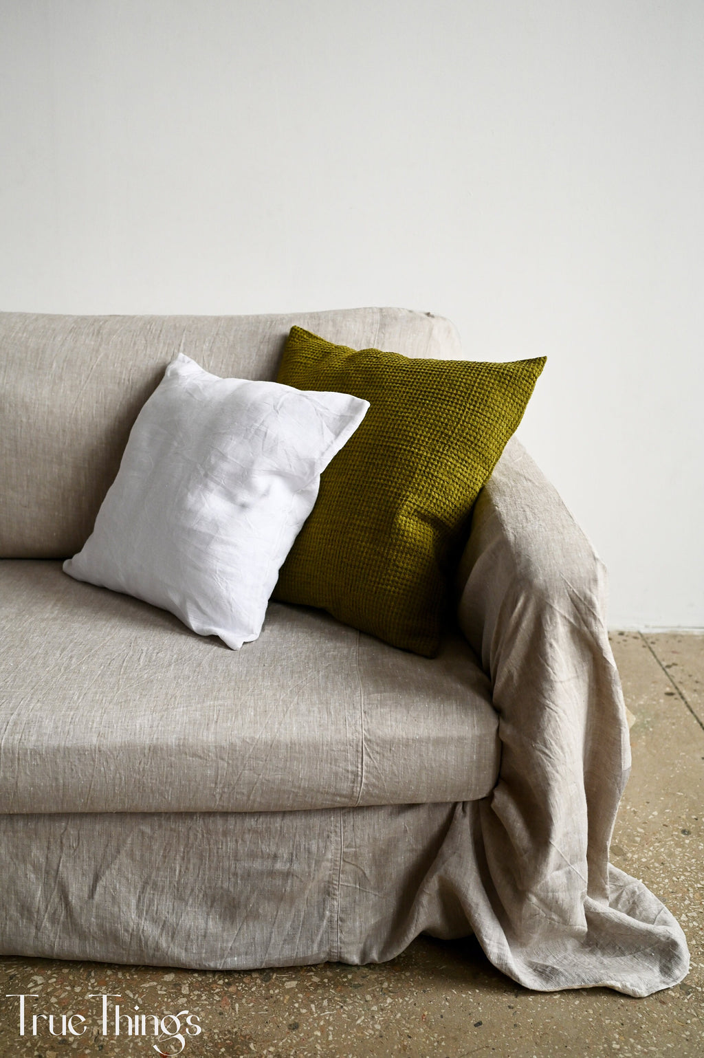 READY TO SHIP Undyed linen sofa slipcover Couch throw Softened linen drop cloth couch cover Eco friendly bedspread