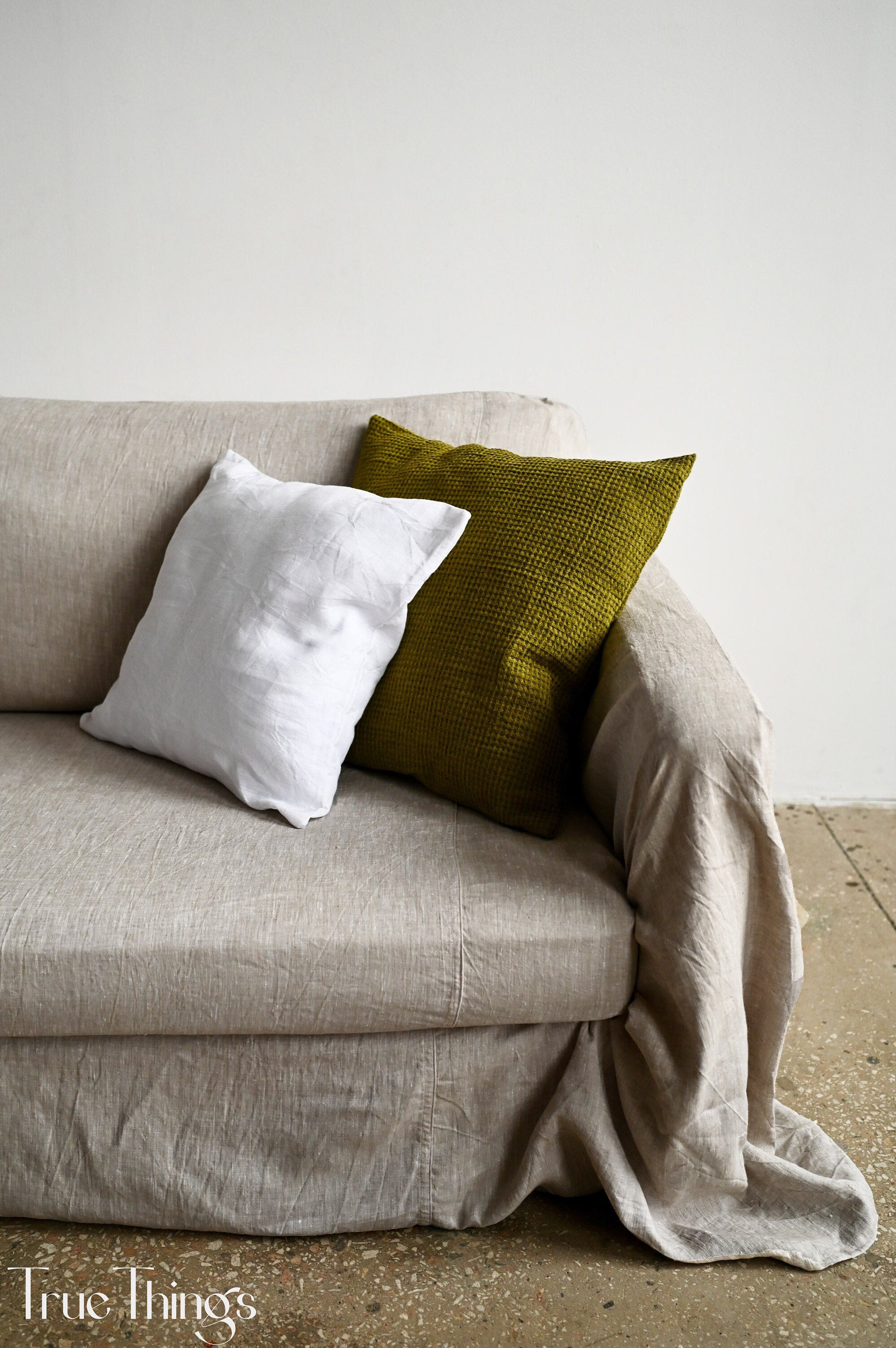 READY TO SHIP Undyed linen sofa slipcover Couch throw Softened linen drop cloth couch cover Eco friendly bedspread