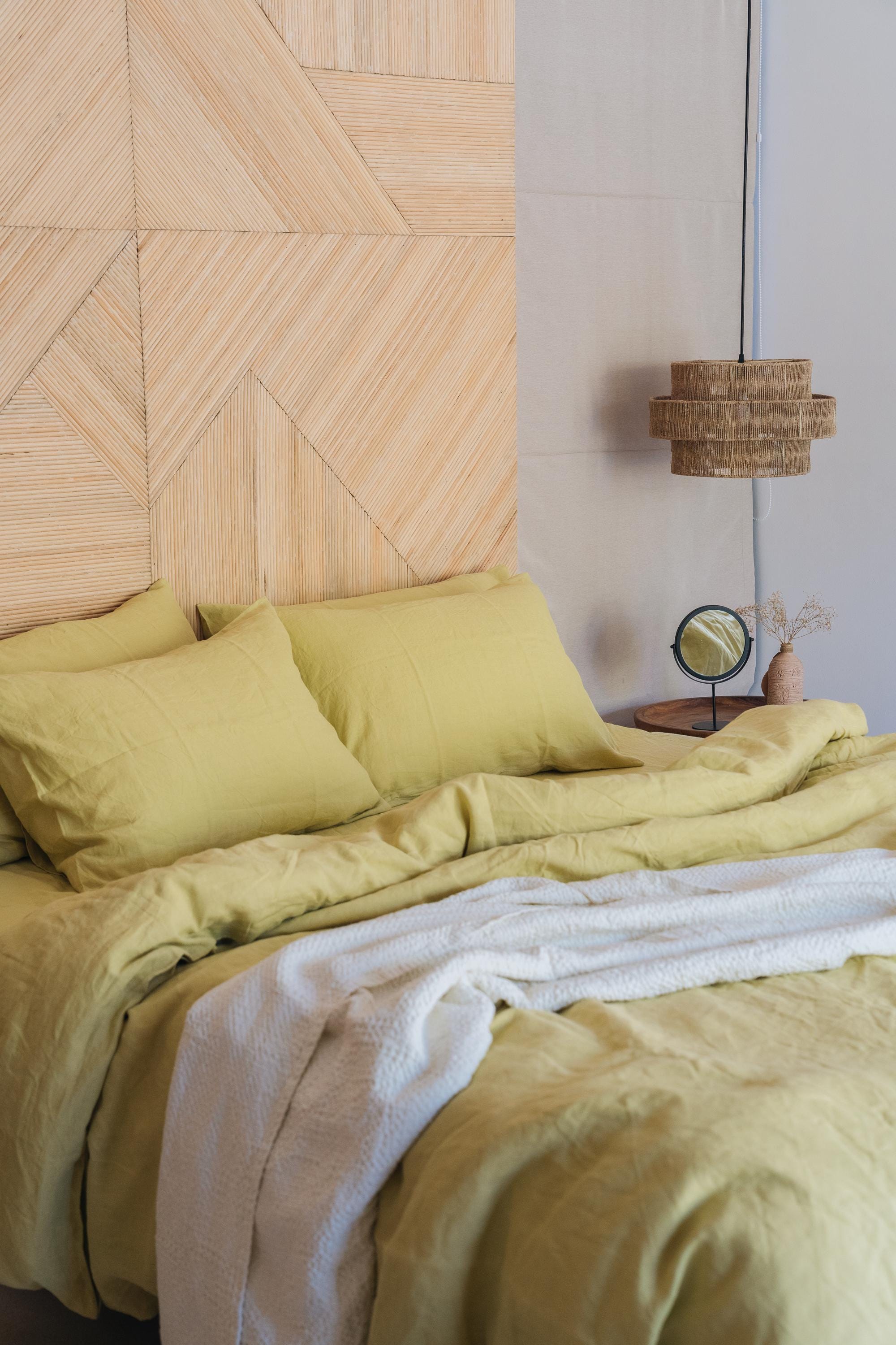 READY TO SHIP from Florida 1 Chartreuse yellow linen duvet cover Softened linen Yellowgreen comforter cover Coconut buttons Ribbon ties