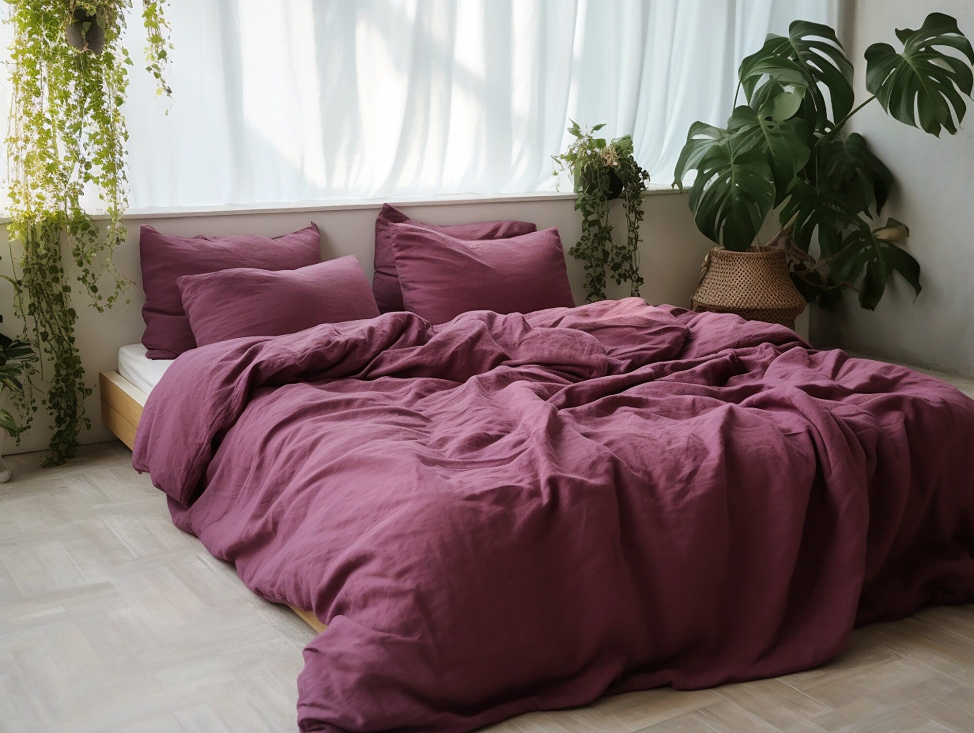 READY TO SHIP from Florida 2 Burgundy linen pillowcase Custom purple pillow cover King Queen Standard Euroe, Custom size Envelope closure