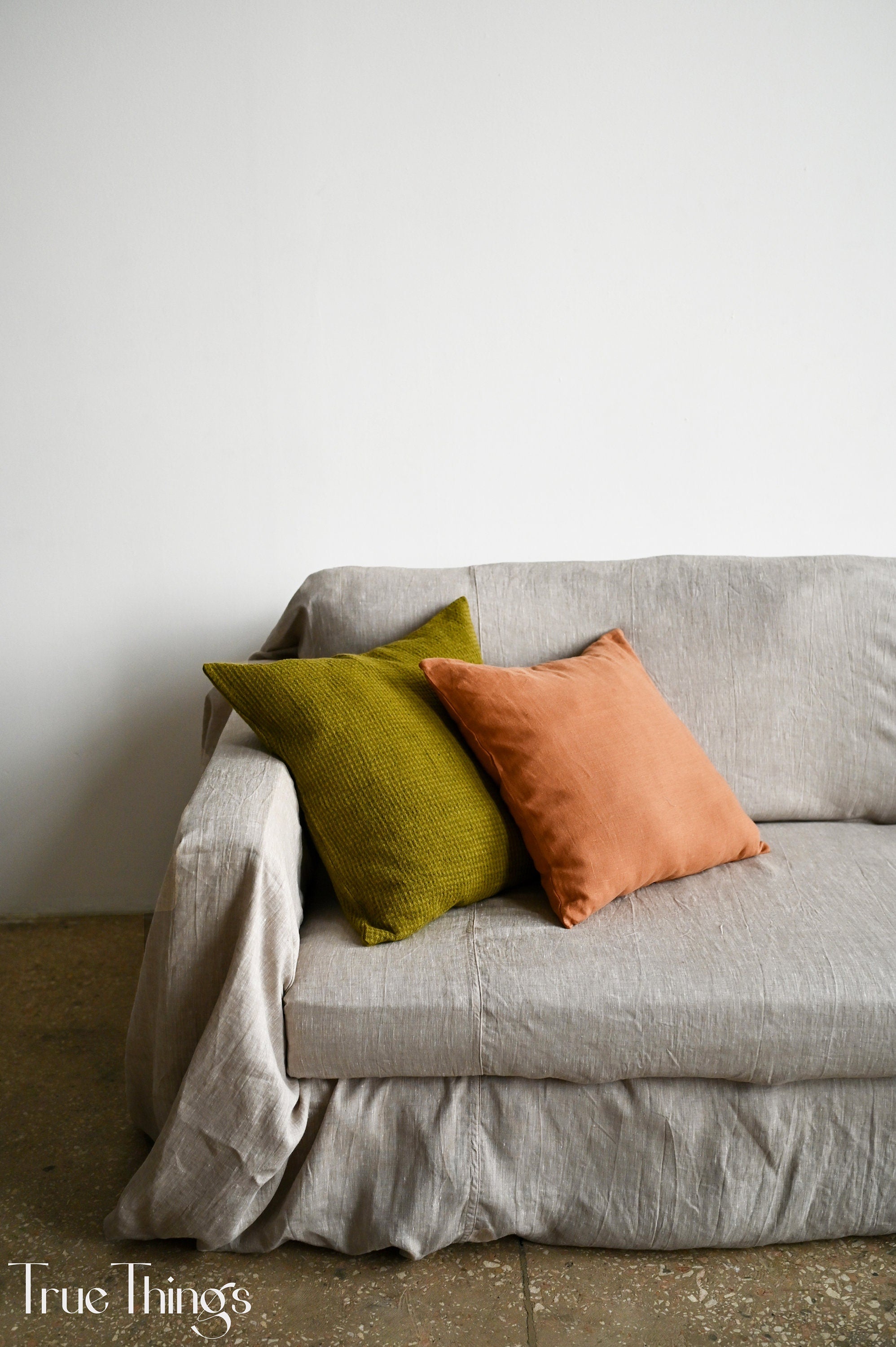 READY TO SHIP Undyed linen sofa slipcover Couch throw Softened linen drop cloth couch cover Eco friendly bedspread