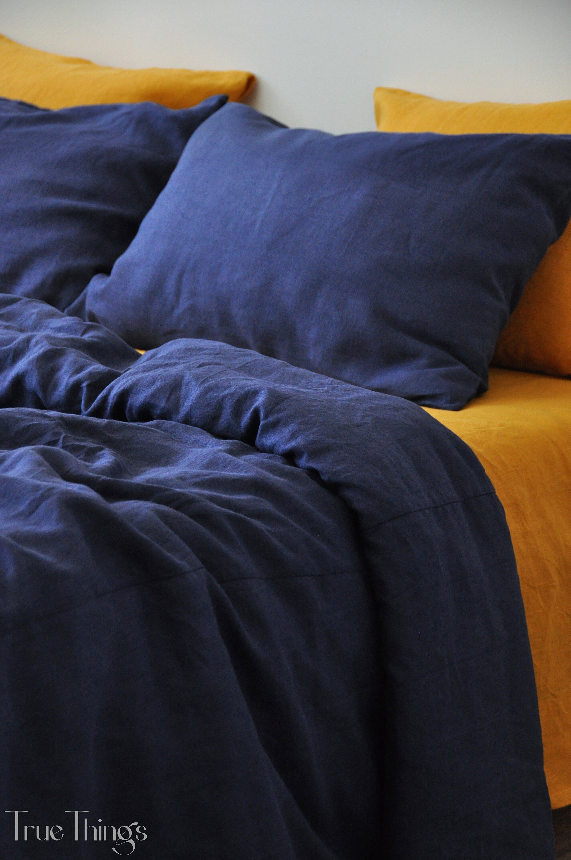 READY TO SHIP Indigo linen pillowcase 2 Dark blue pillow cover King Queen Standard Euro Decorative Lumbar, Custom size Envelope closure