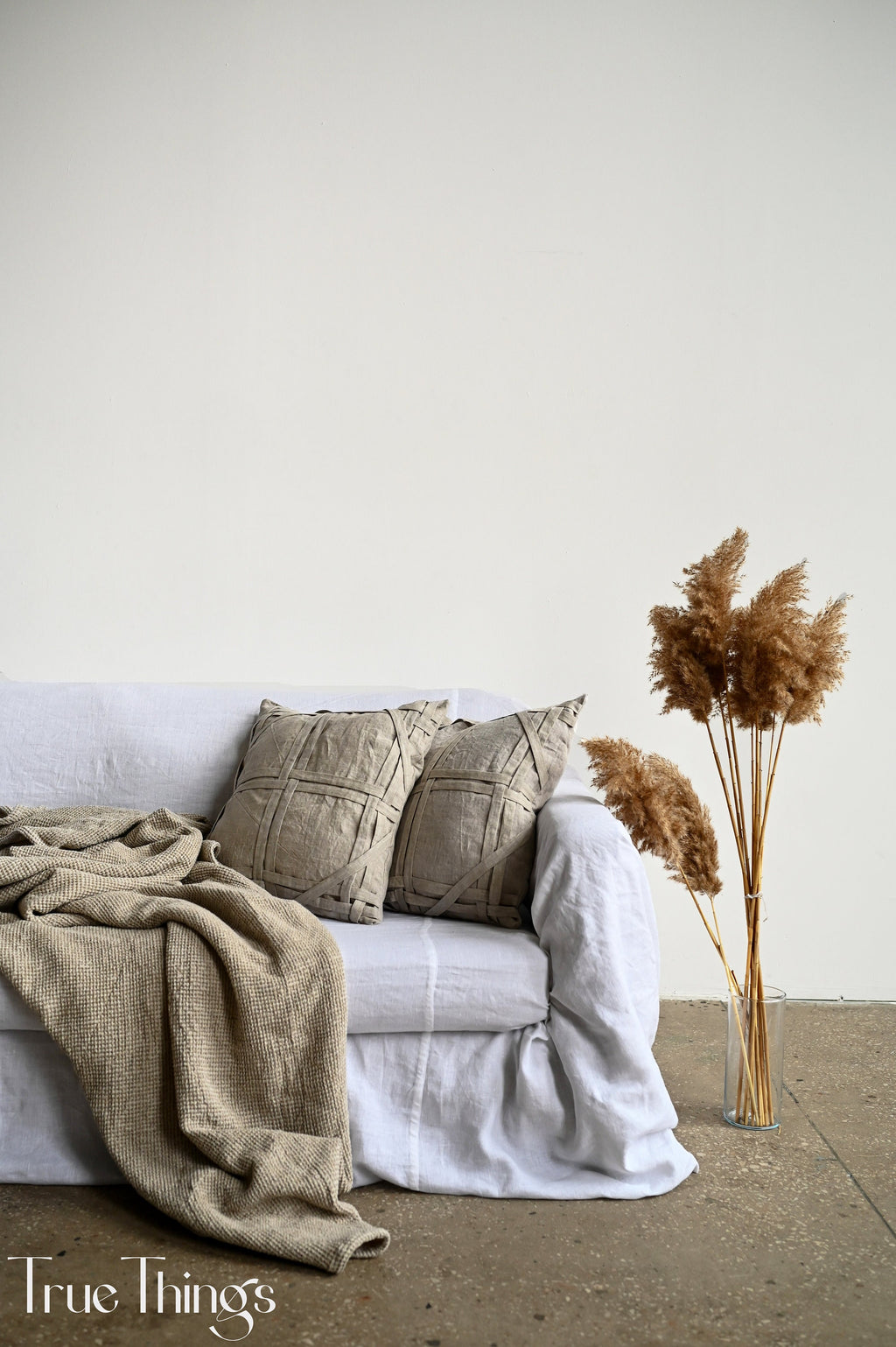 READY TO SHIP 1 undyed linen pillowcase Undyed linen pillow cover with fabric stripes Decorative Zipper closure