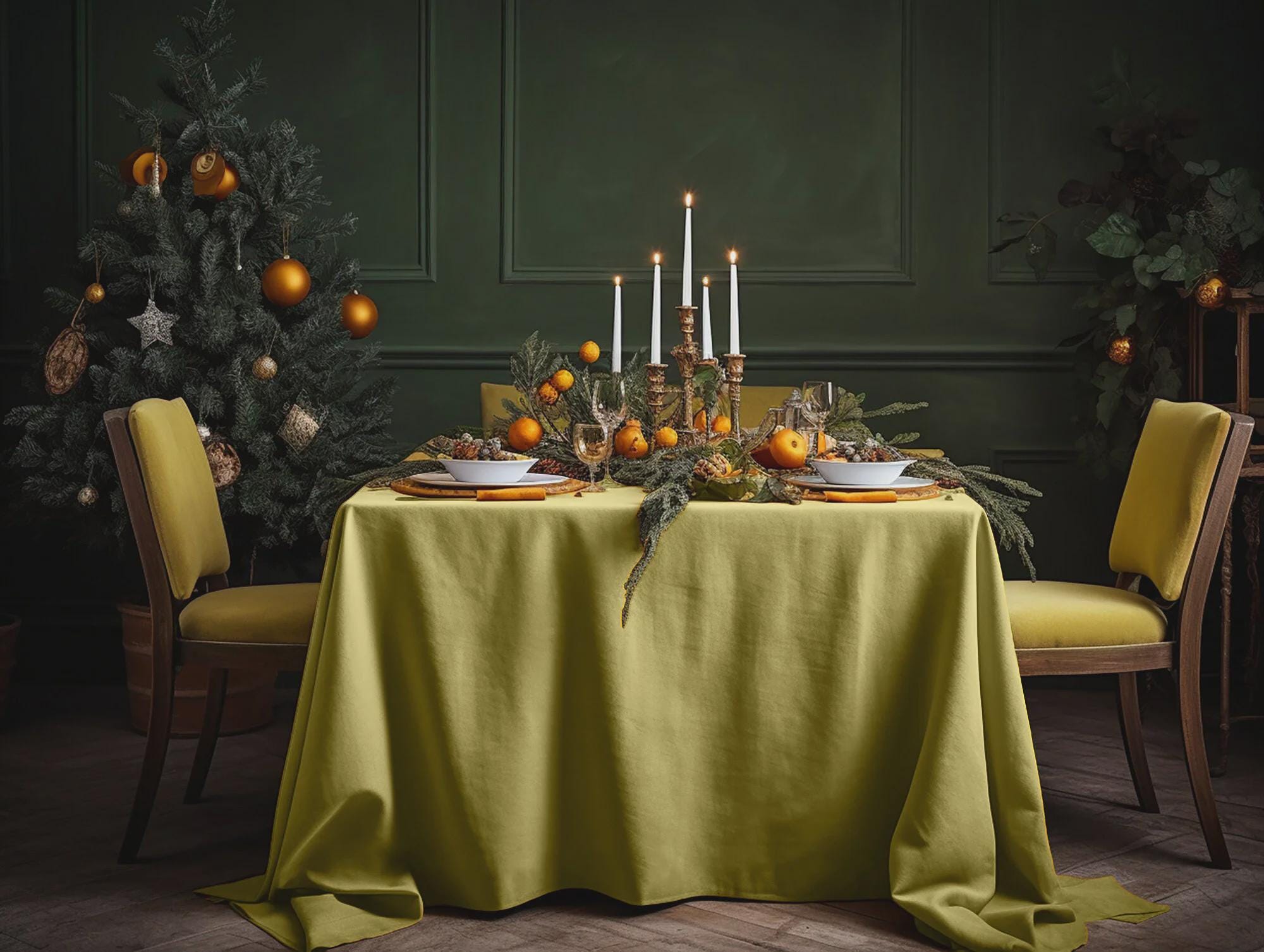 REАDY TO SHIP from Florida 1Turmeric rectangle linen tablecloth Christmas theme round square tablecloth Yellow rustic linen table cloth