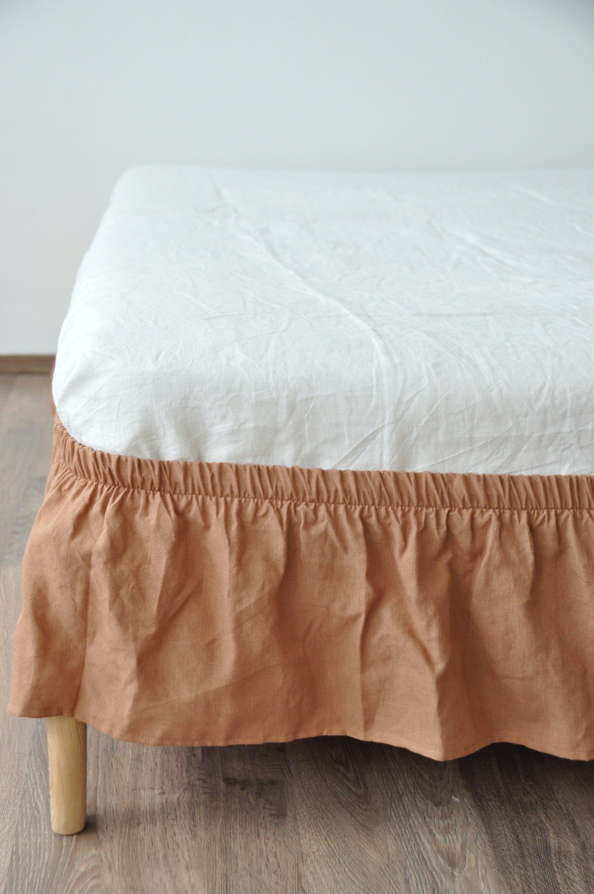READY TO SHIP Twin clay linen wrap around bed skirt Softened linen bed skirt Stonewashed linen Wedding gift Brown bed skirt