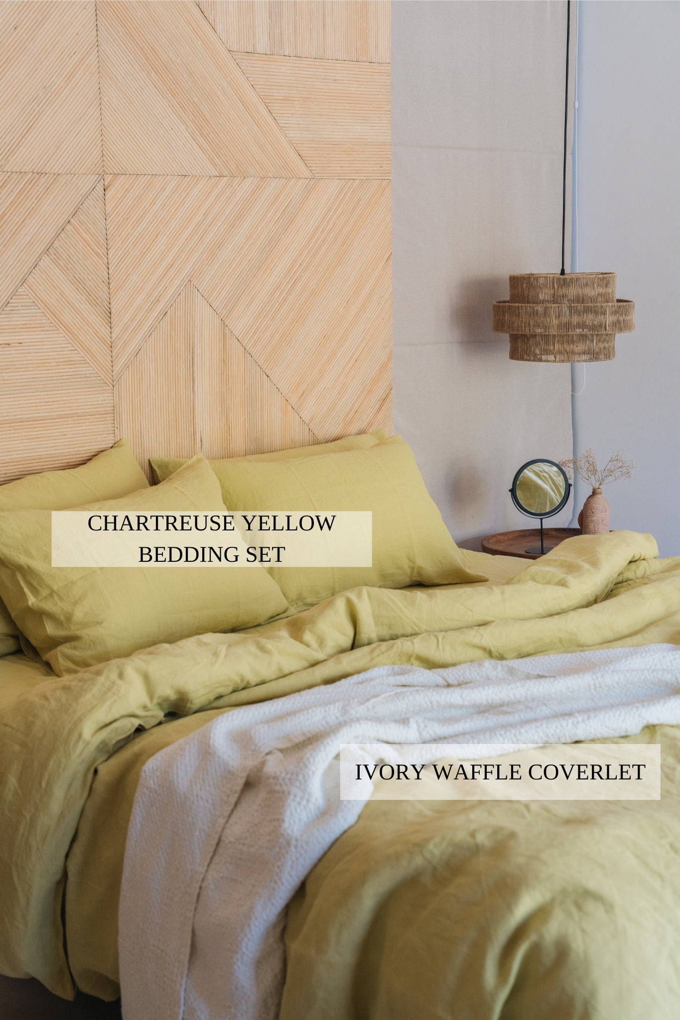READY TO SHIP from Florida 1 Chartreuse yellow linen duvet cover 1 duvet cover Softened linen Yellowgreen comforter cover Ribbon ties