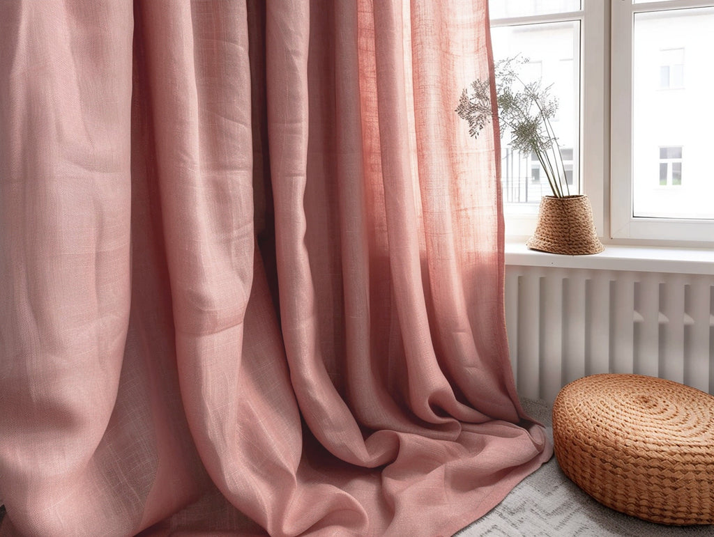 READY TO SHIP Rose pink regular and blackout linen curtains Custom curtains 2 panels Unlined Cotton Blackout lining