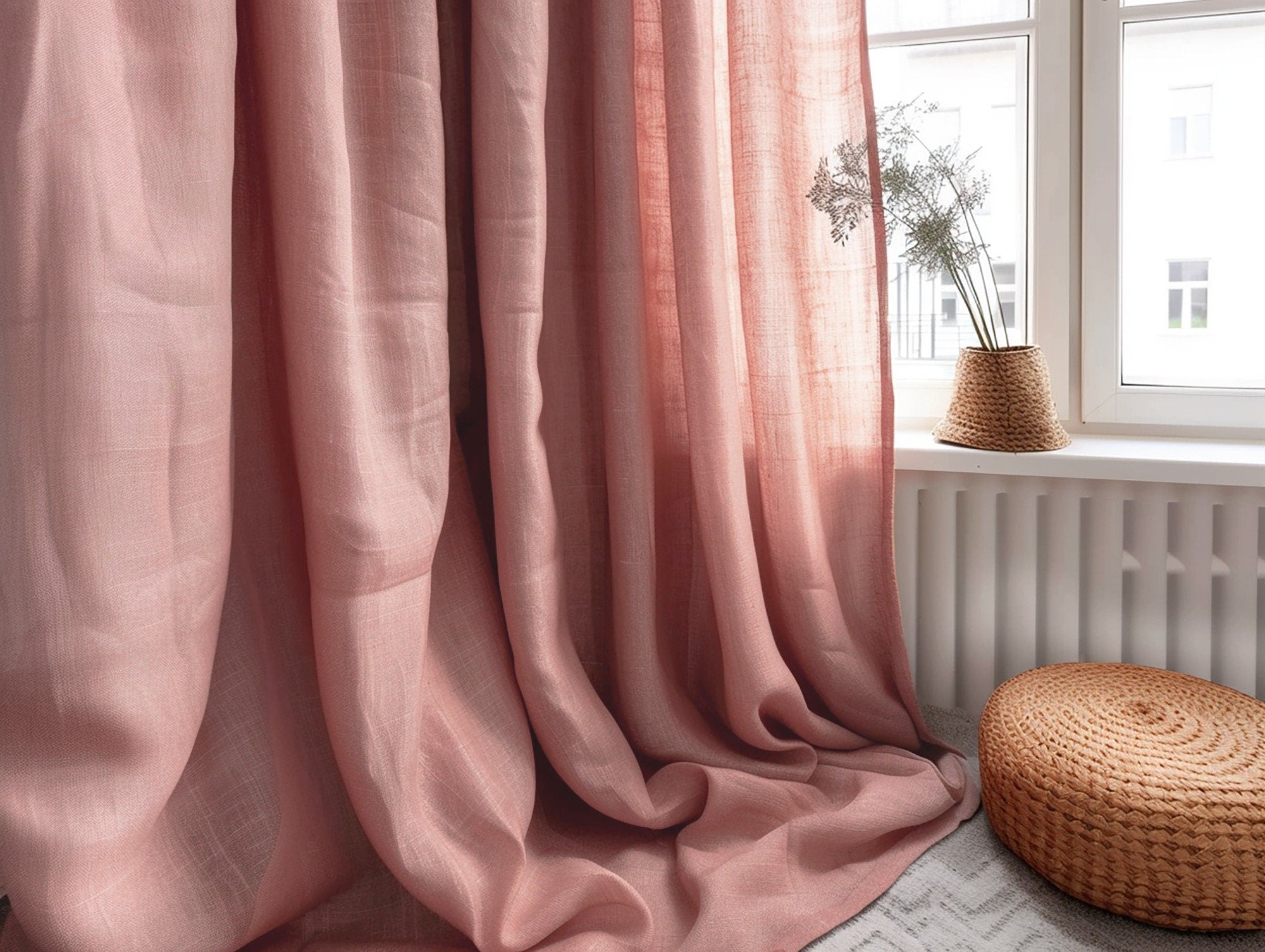 READY TO SHIP Rose pink regular and blackout linen curtains Custom curtains 2 panels Unlined Cotton Blackout lining