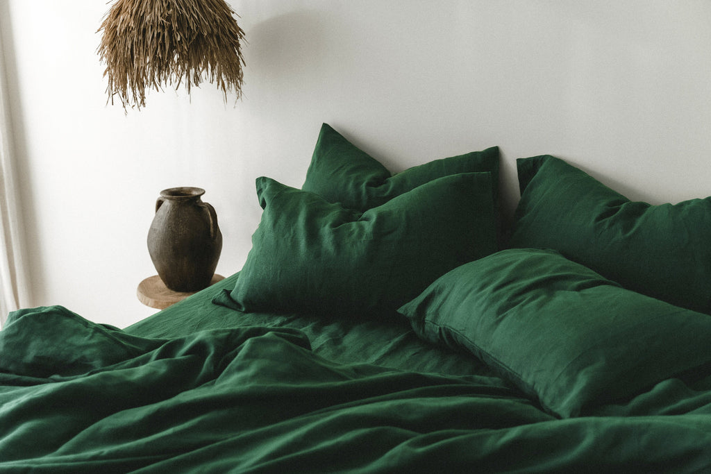 READY TO SHIP Forest green Linen Pillow Cover 1 Emerald green linen pillowcase Standard Queen King Custom size pillow case
