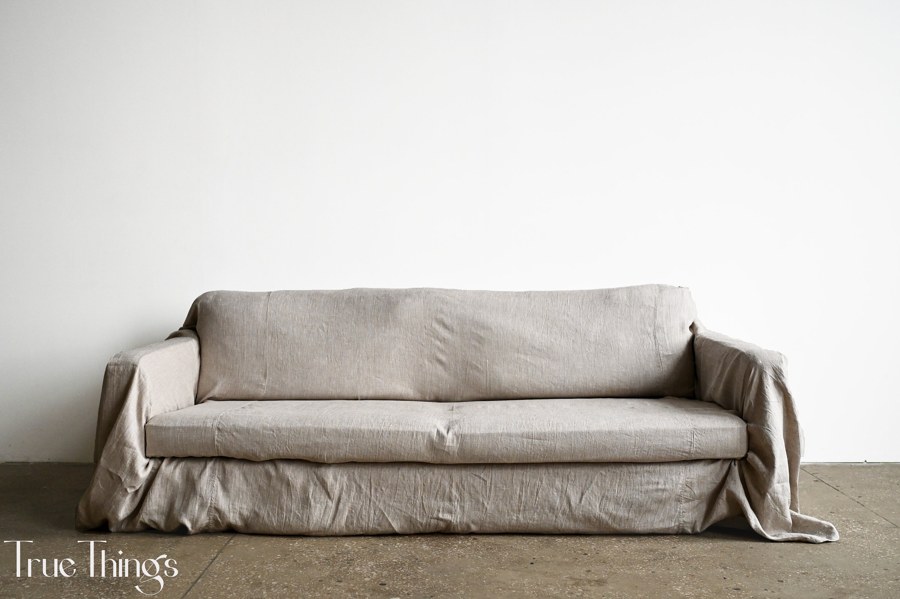 READY TO SHIP Undyed linen sofa slipcover Couch throw Softened linen drop cloth couch cover Eco friendly bedspread