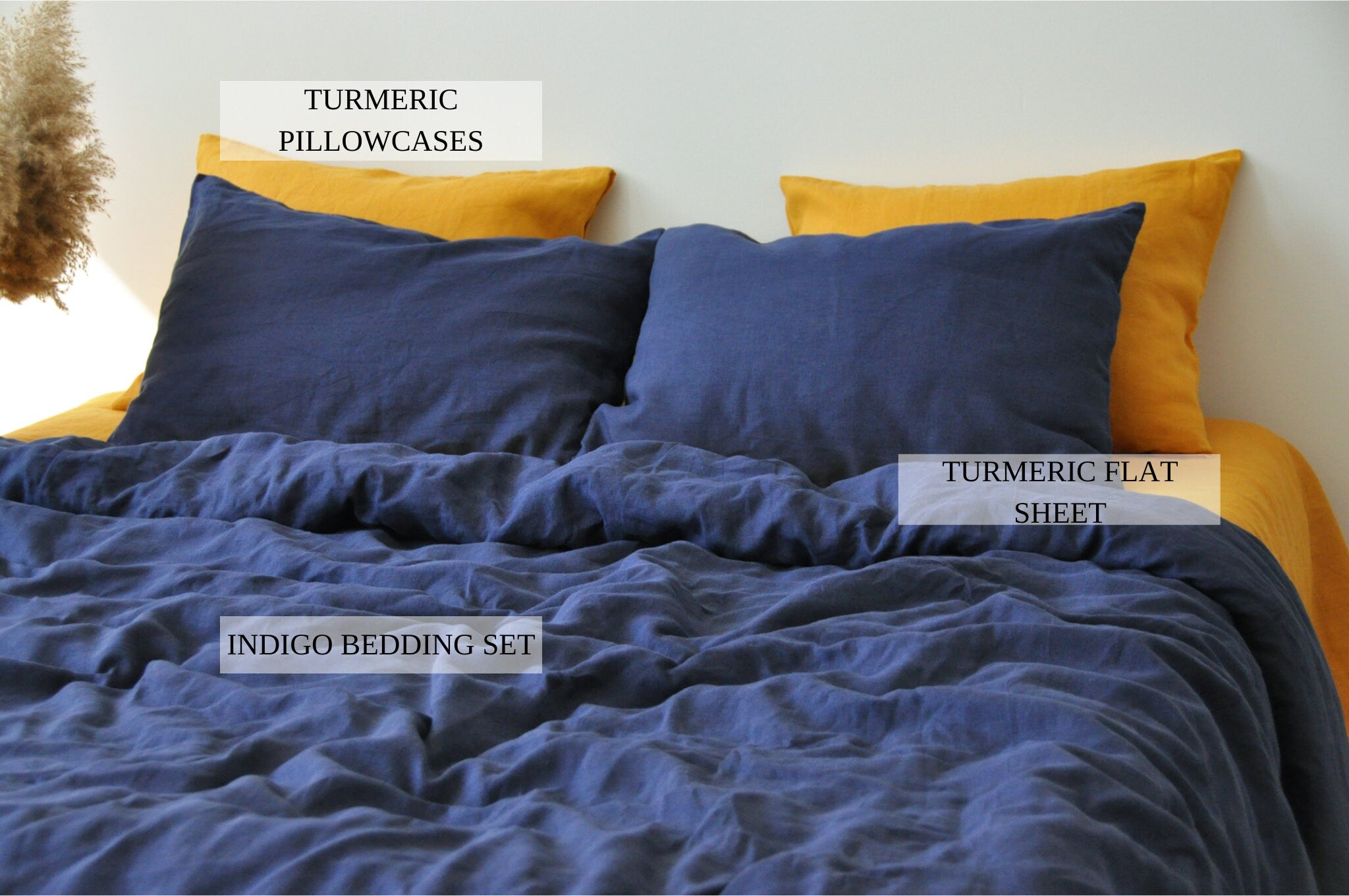 READY TO SHIP Indigo linen pillowcase 2 Dark blue pillow cover King Queen Standard Euro Decorative Lumbar, Custom size Envelope closure
