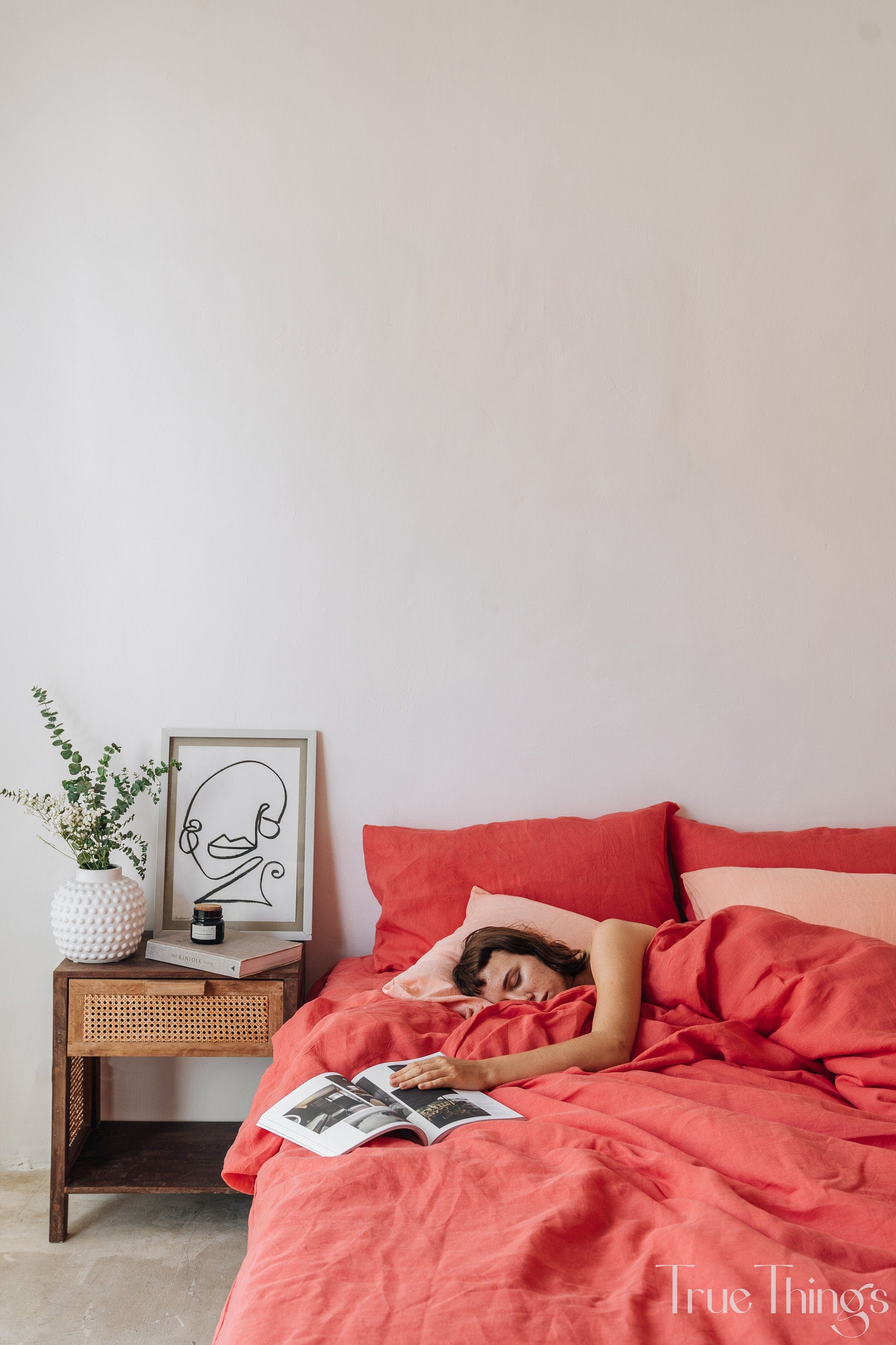 READY TO SHIP Coral linen pillowcase 1 Coral pillow cover King Queen Standard Euro Decorative Australian, Lumbar, Custom Envelope closure