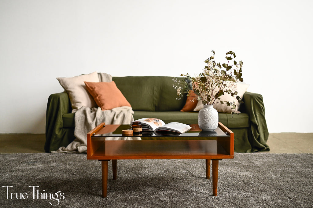 READY TO SHIP from Florida 1 Dark olive linen sofa slipcover Couch throw Softened linen drop cloth couch cover Eco friendly bedspread Custom