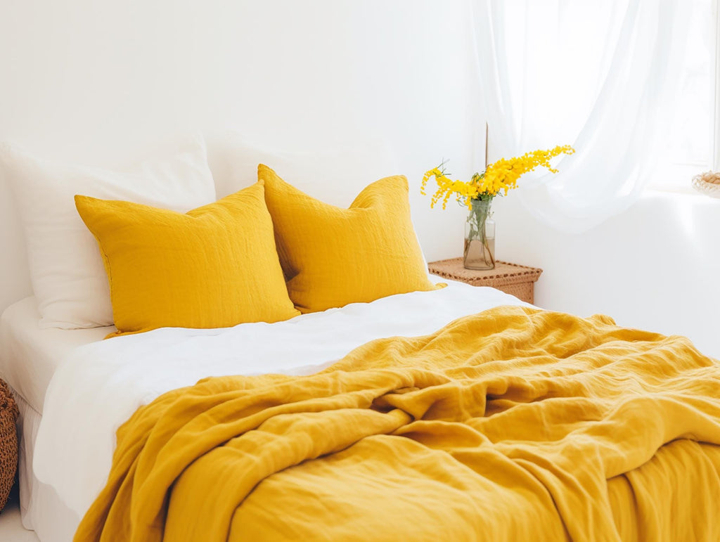 READY TO SHIP from Florida 1 Turmeric Linen Coverlet, Organic Natural Linen Blanket, Eco Friendly Bedding, Queen King Custom Size