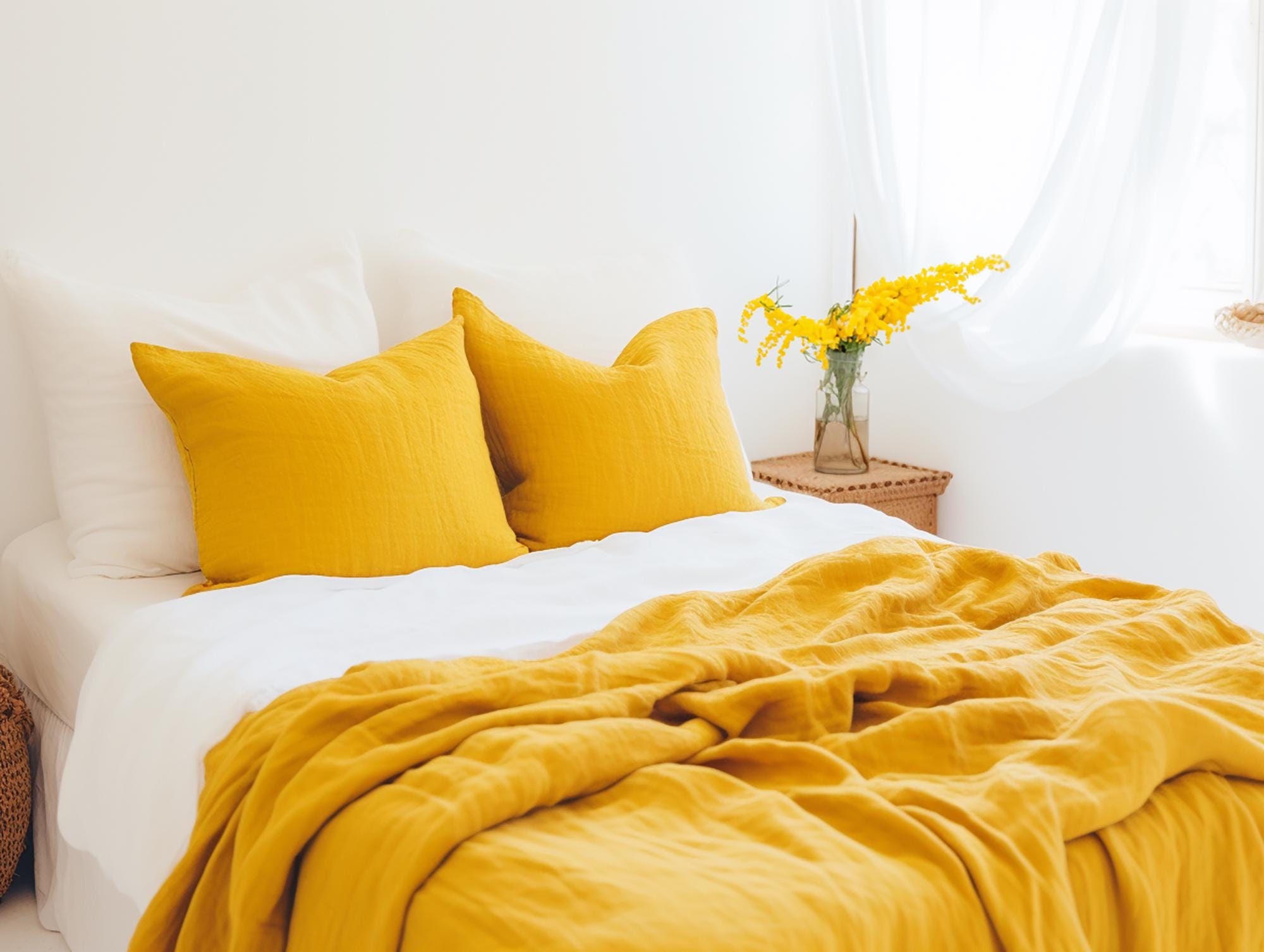 READY TO SHIP from Florida 1 Turmeric Linen Coverlet, Organic Natural Linen Blanket, Eco Friendly Bedding, Queen King Custom Size