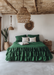 Forest green linen triple ruffled duvet cover