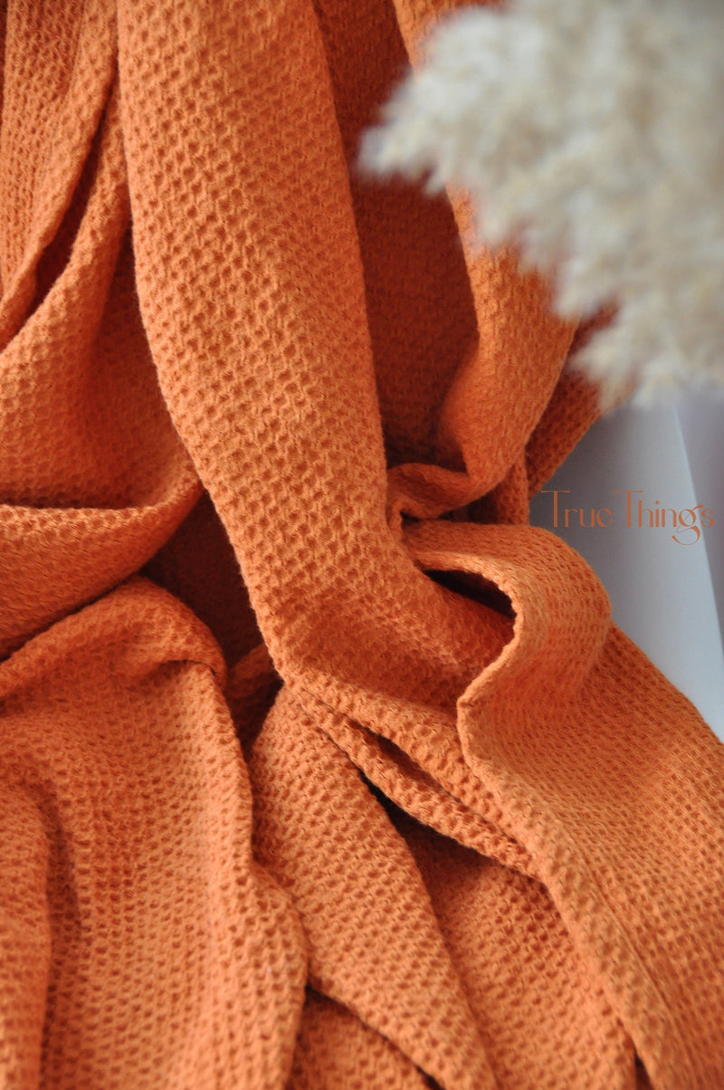 Ready to ship Rust waffle linen coverlet