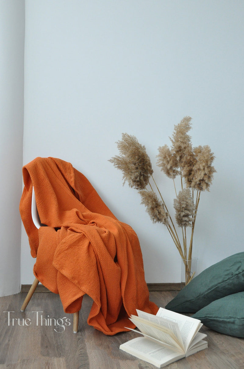 Ready to ship Rust waffle linen coverlet