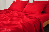 Ready to ship Scarlet red linen fitted sheet Queen size
