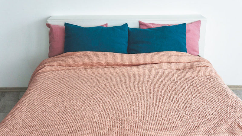 Ready to ship Peach waffle linen coverlet