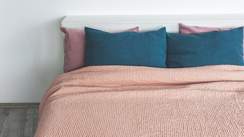 Ready to ship Peach waffle linen coverlet