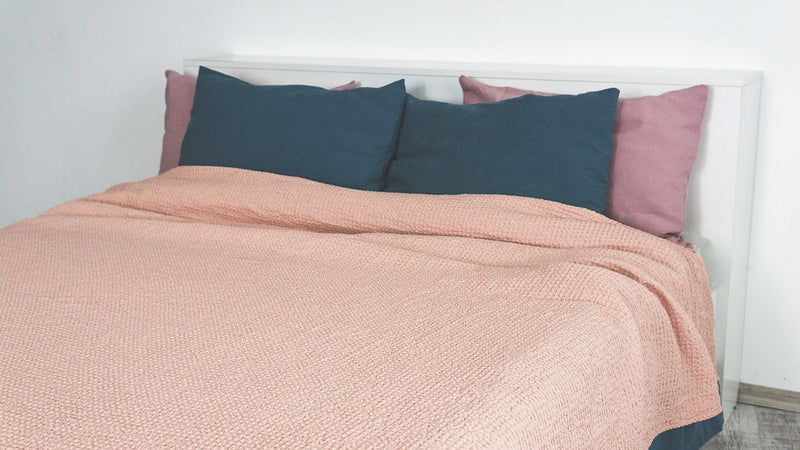 Ready to ship Peach waffle linen coverlet