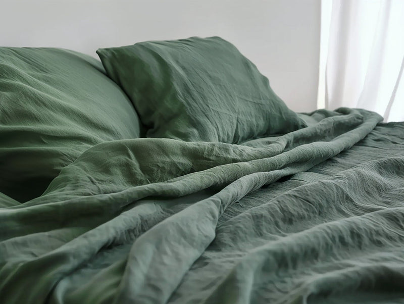Ready to ship Pine green linen fitted sheet in King size