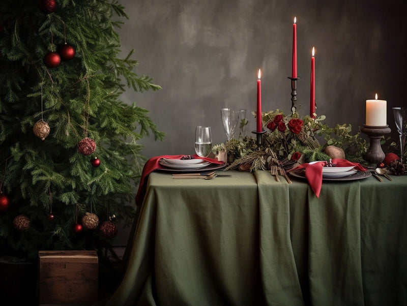 Ready to ship from Florida 1 Dark olive round linen tablecloth