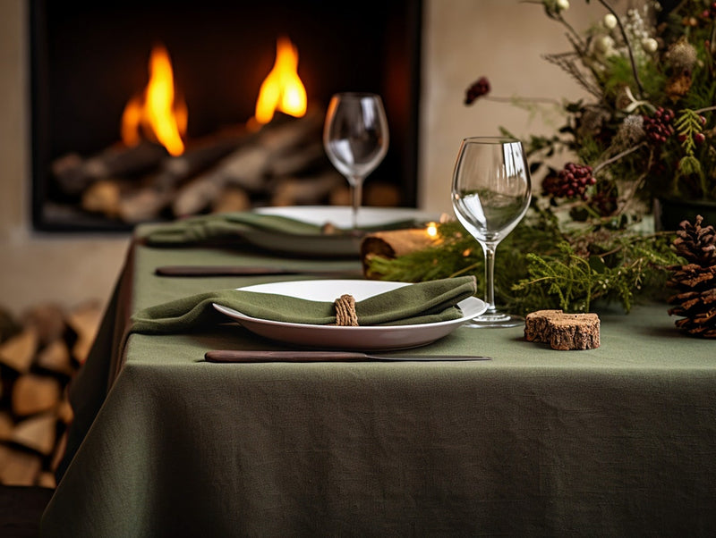 Ready to ship from Florida 1 Dark olive round linen tablecloth