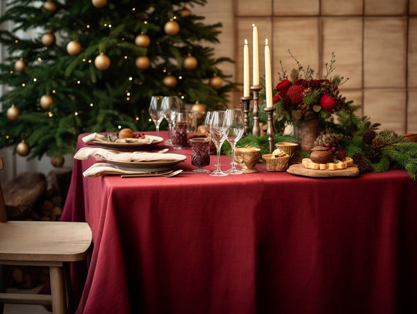 Ready to ship from Florida 1 Maroon rectangle linen tablecloth